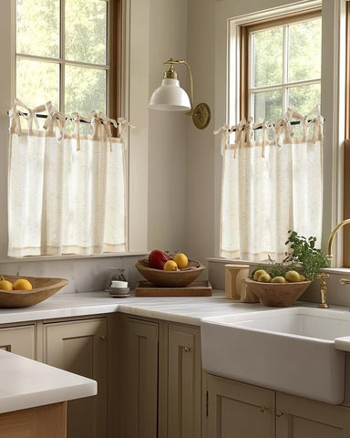 jinchan tie-top linen curtains bow-styled for kitchen charm