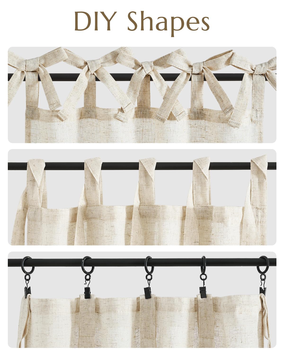 jinchan tie-top linen curtains for laundry room soft texture and air flow
