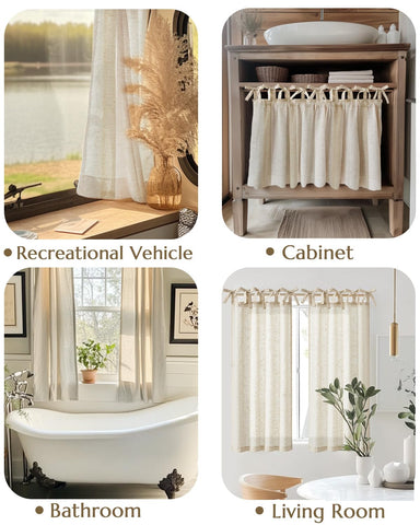 jinchan tie-top linen curtains light-filtering hazy glow in living room