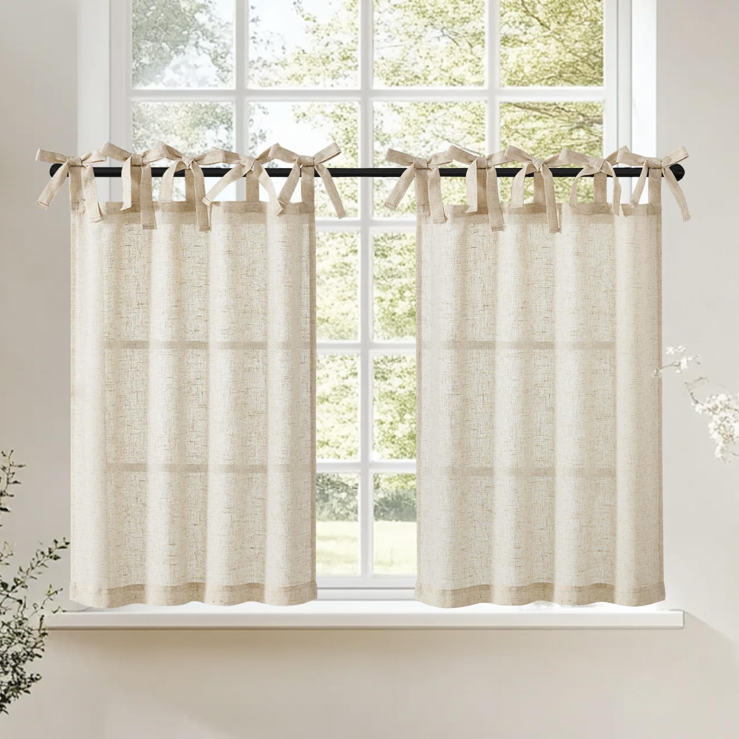 jinchan tie-top linen curtains over sink with soft light filtering and privacy