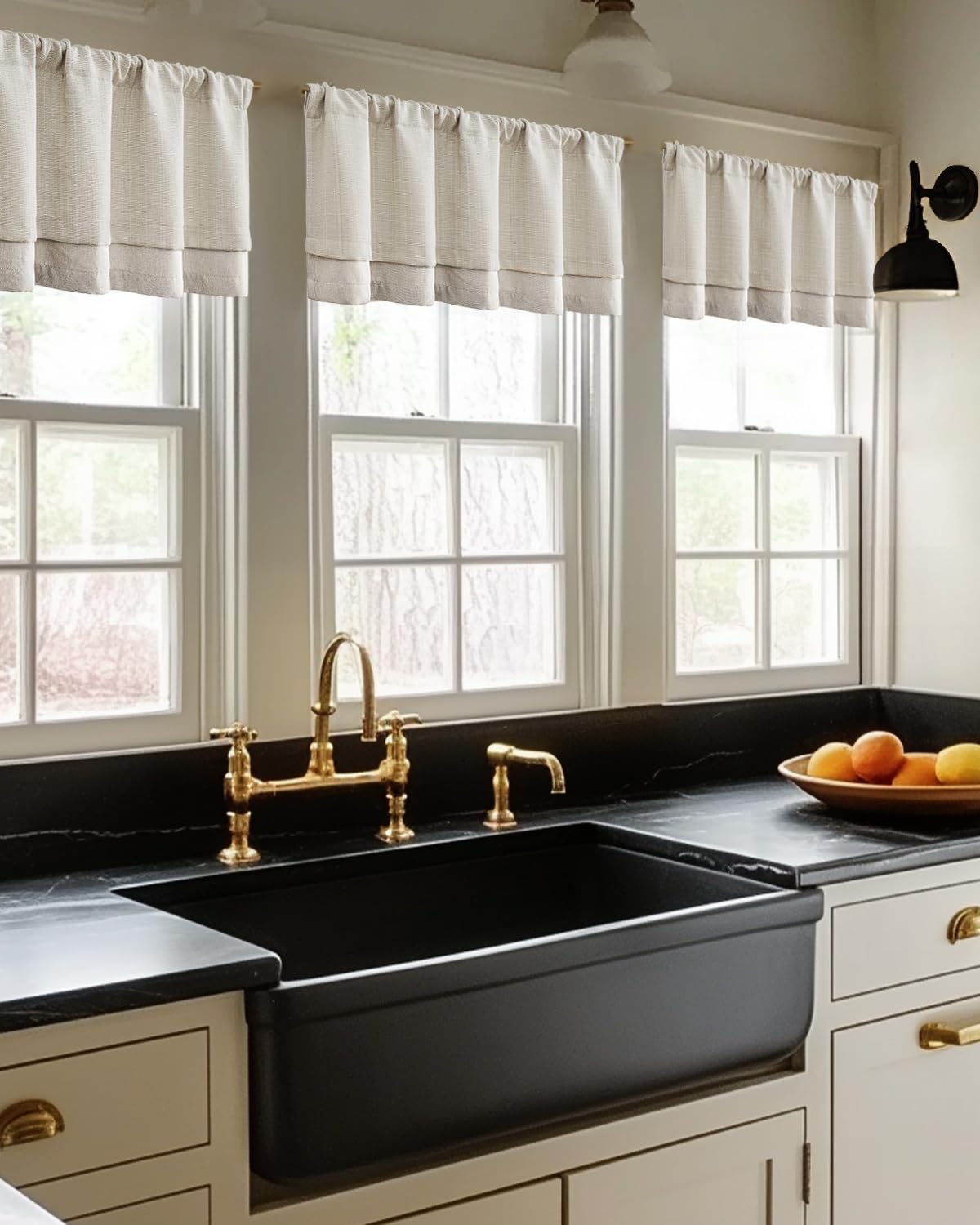 Jinchan valance curtain beige-heathered dining room window creates cozy daylight.