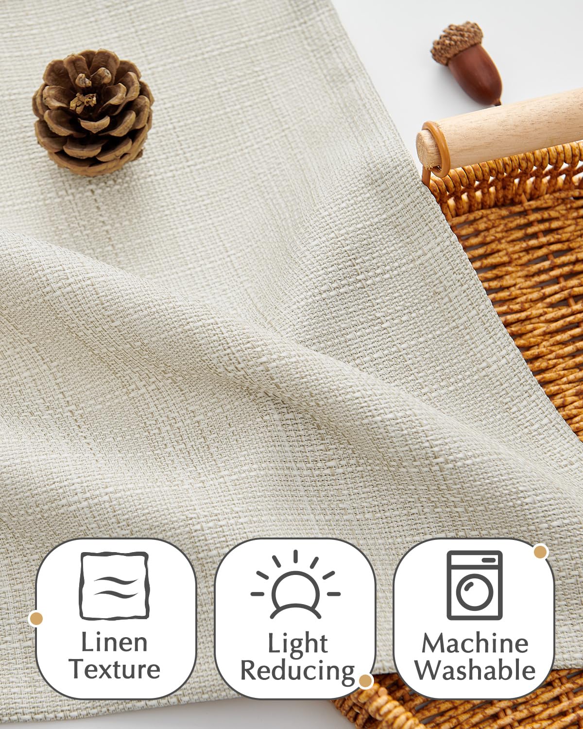 Jinchan valance curtain beige-heathered easy-care wash-ready material.