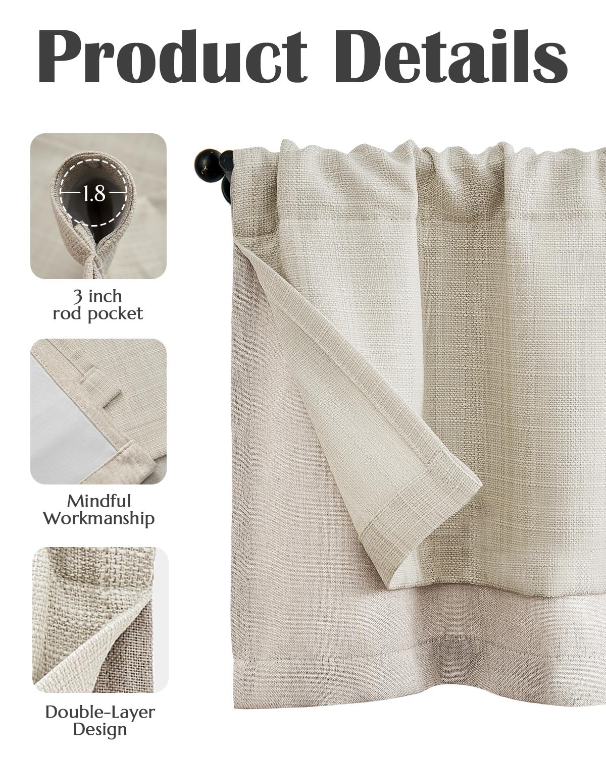 Jinchan valance curtain beige-heathered light diffusion for balanced privacy.