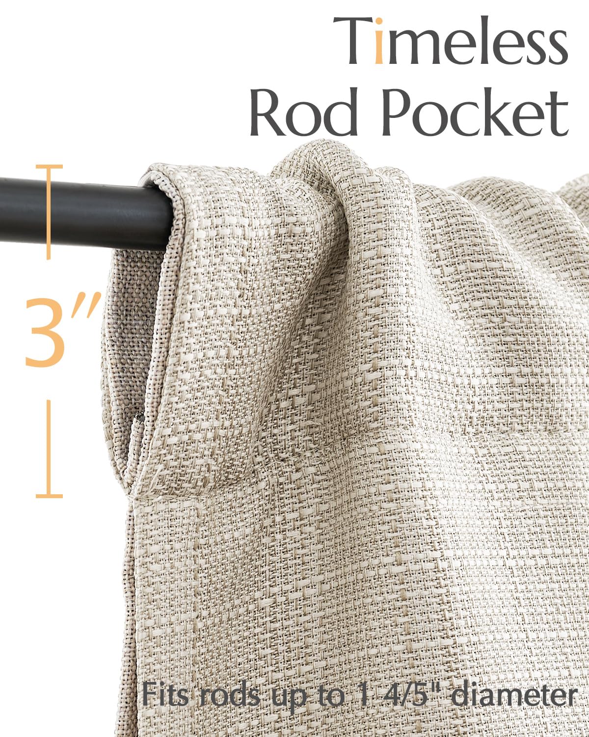 Jinchan valance curtain beige-heathered living room shot showing warm light diffusion.