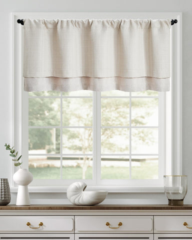 Jinchan valance curtain beige-heathered rod-pocket detail for easy, secure hanging.