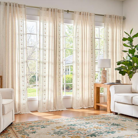 Close-up of the linen-blend texture highlights a soft, durable fabric.