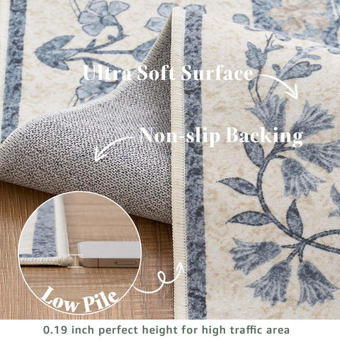 Jinchan Zenith Floral Runner 3x8 size fits hallways, kitchens, and laundry areas