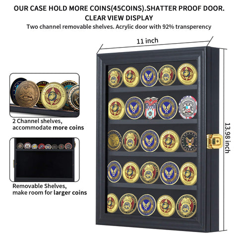 Removable shelves with two grooves for coins and medals
