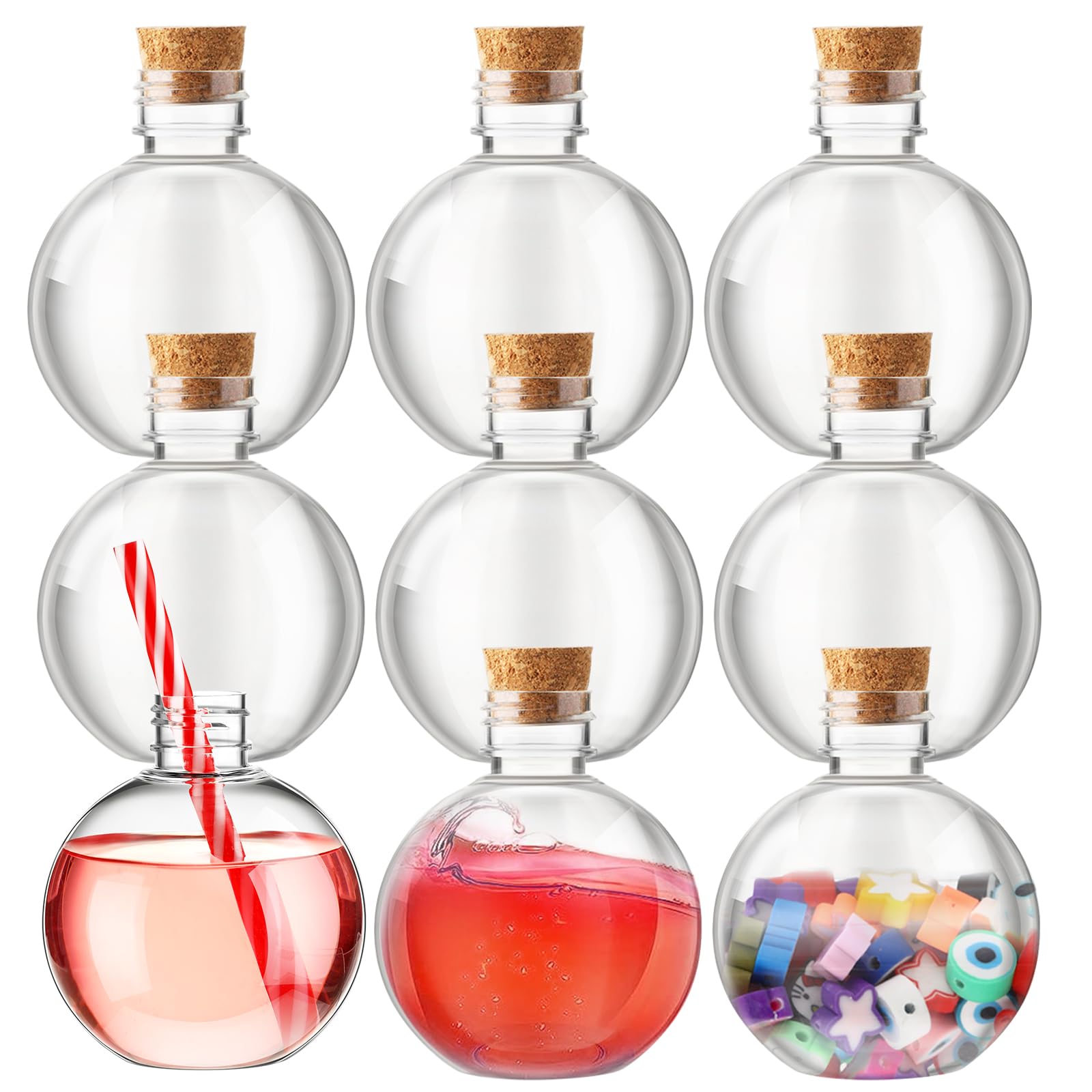 Jinei ball-shaped plastic sand art bottle in clear plastic for DIY decor.