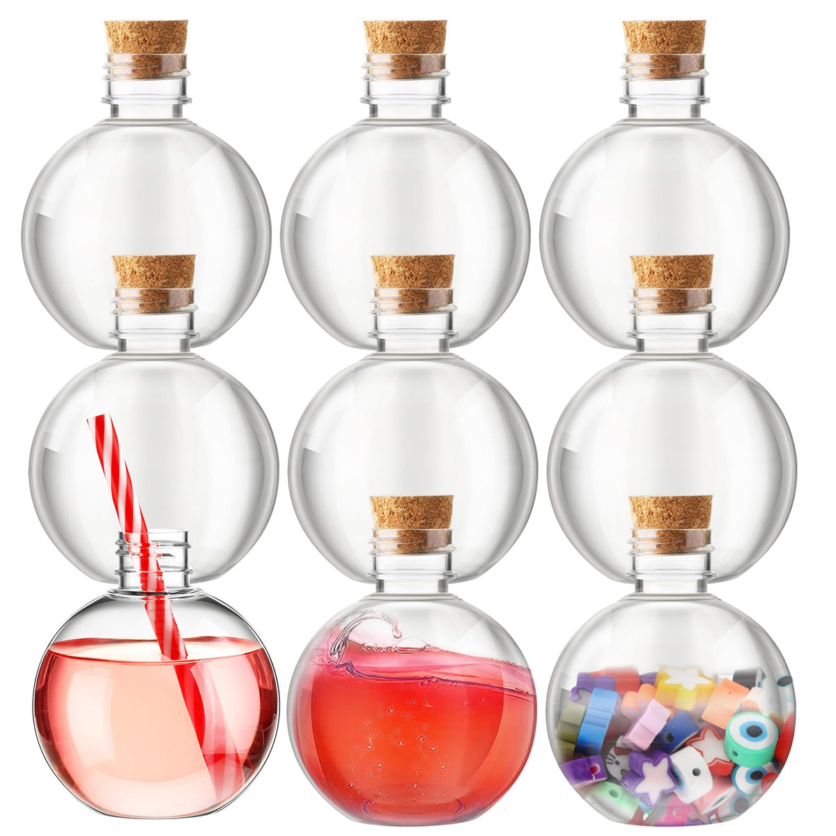 Jinei ball-shaped plastic sand art bottle in clear plastic for DIY decor.