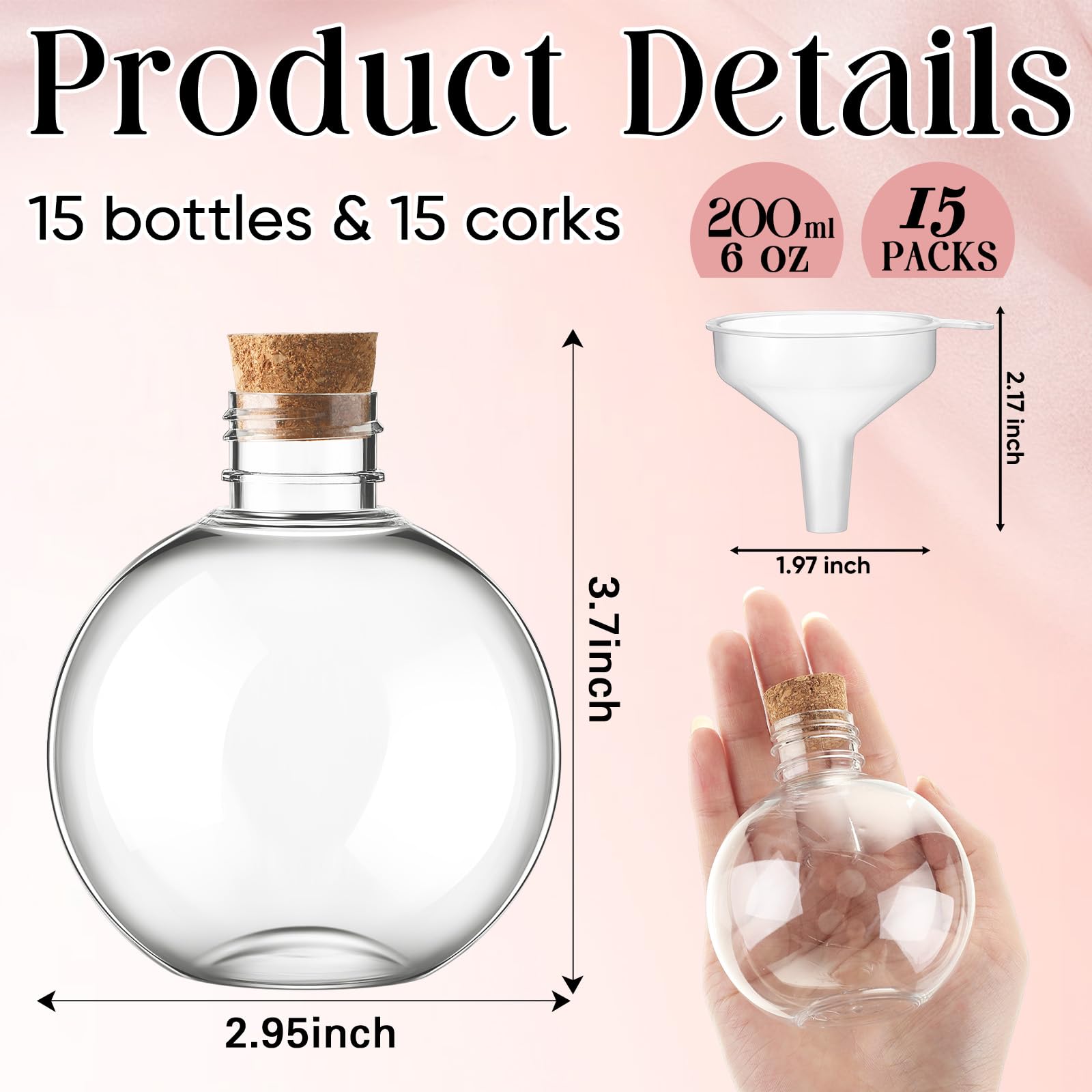 Jinei clear plastic bottle with wood cork for easy DIY crafts.