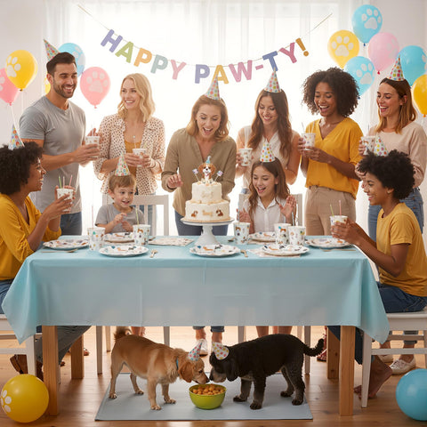 Jinei dog theme with gold trim adds elegant detail