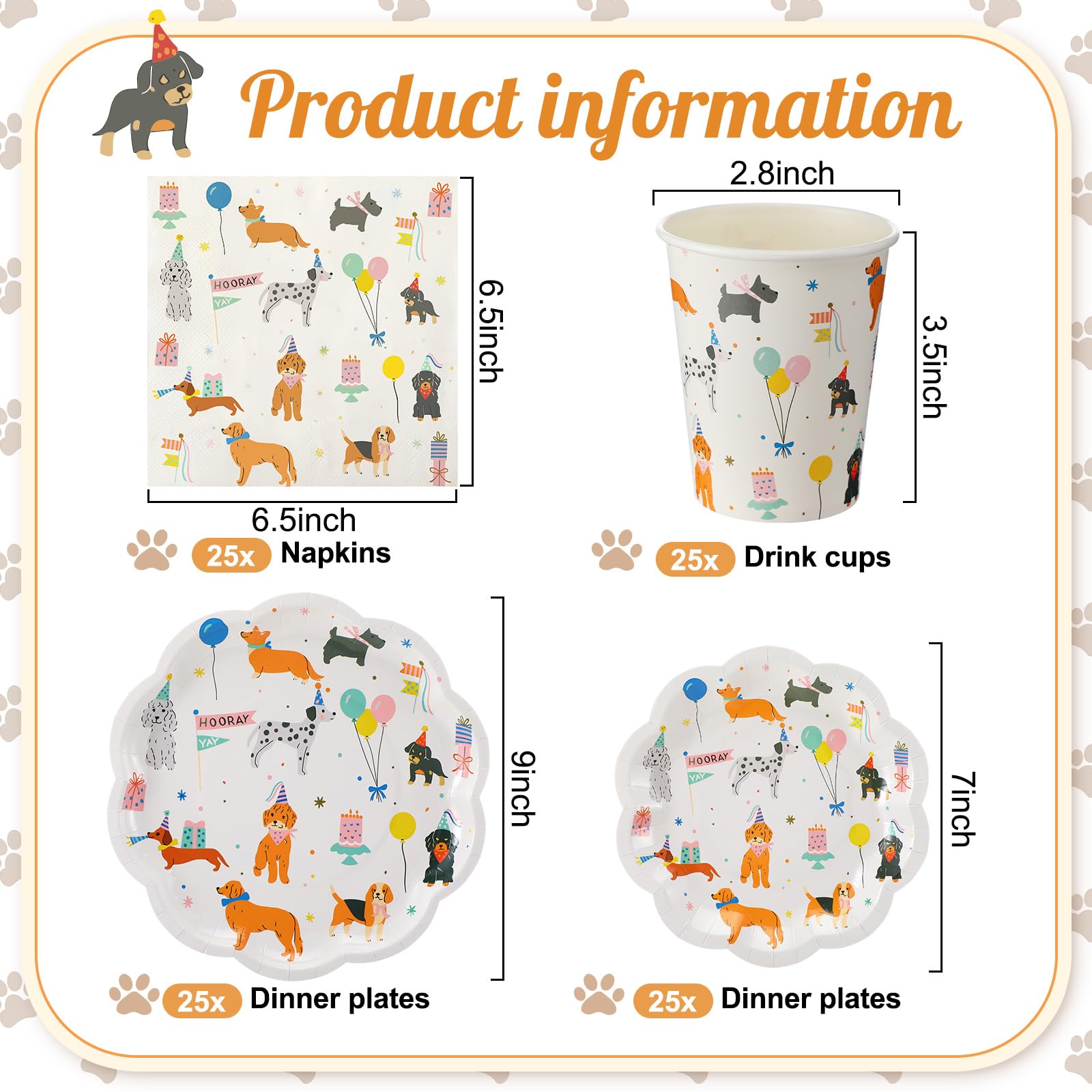 Jinei dog theme plates 7-inch ideal for snacks and meals