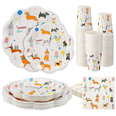 Jinei dog theme plates 9-inch with gold trim for a chic table