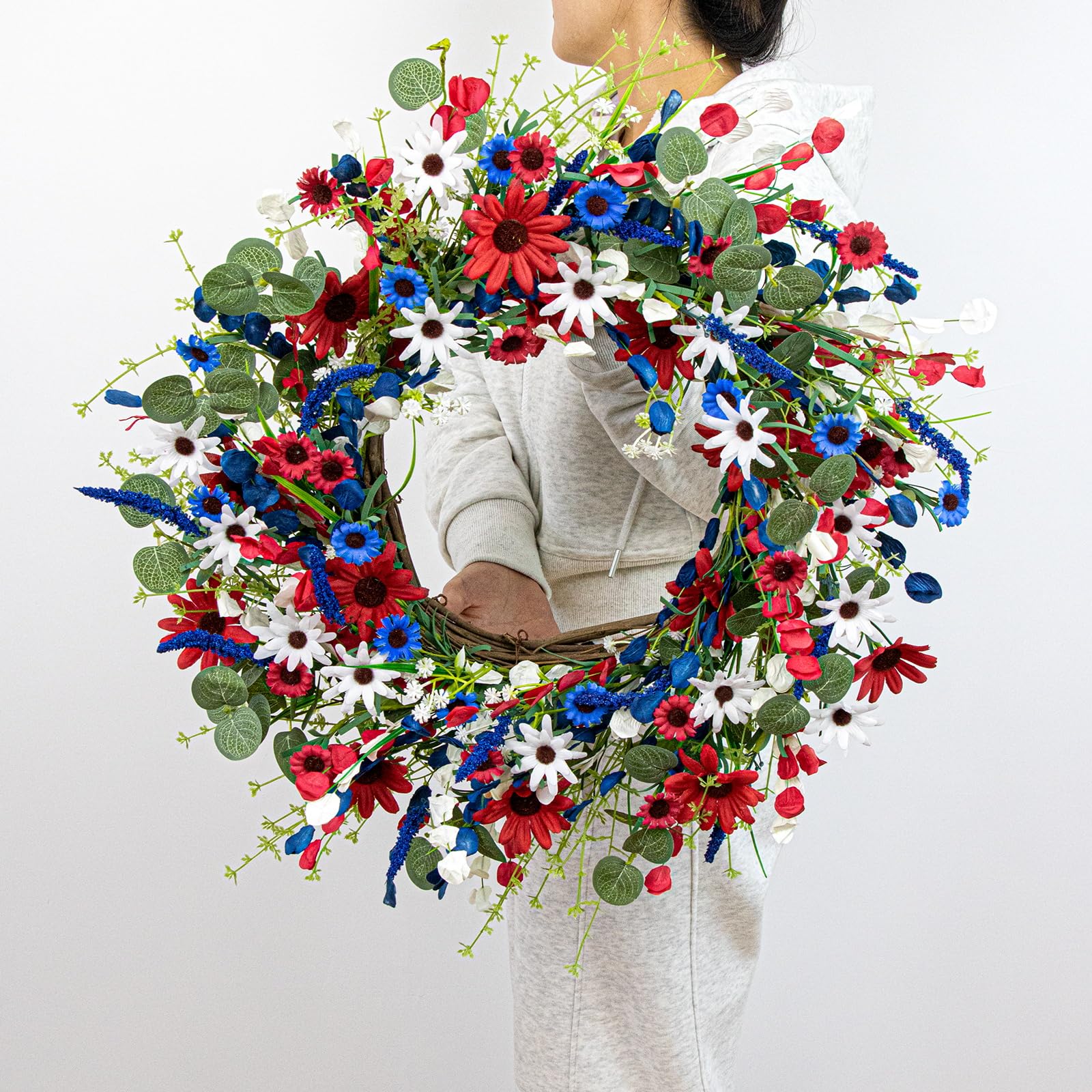JINGHONG all-season patriotic wreath suitable for indoor or sheltered outdoor use.