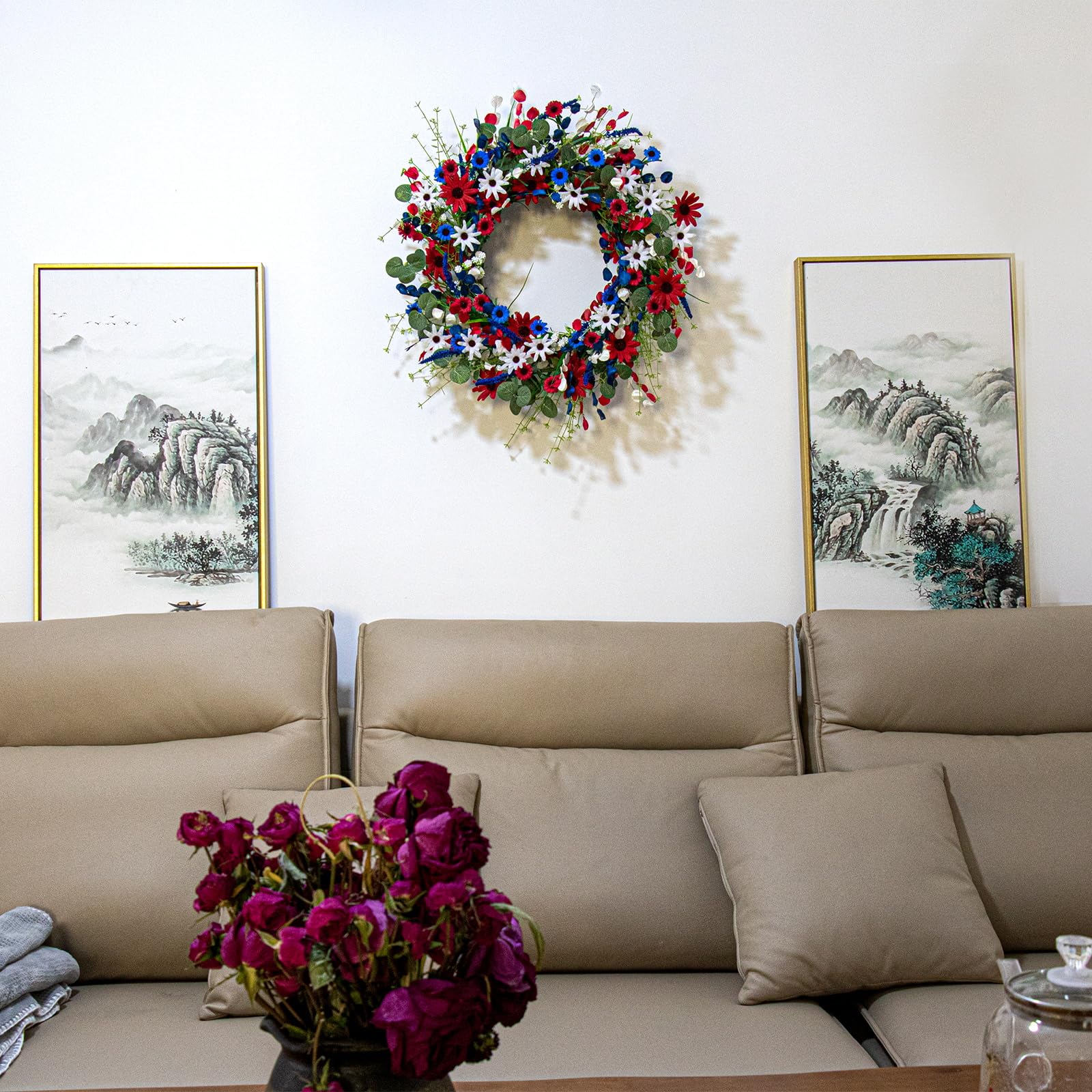 JINGHONG lush daisies and lavender accents add depth.