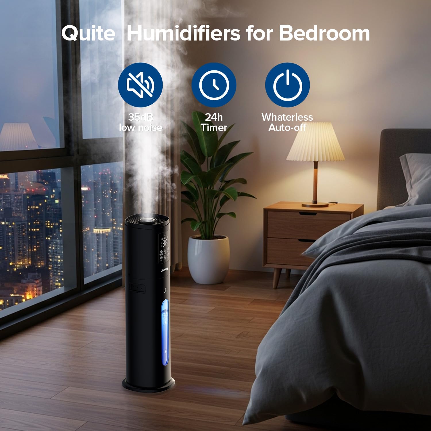 Jingkey 7L large room humidifier capacity highlighted for long run time
