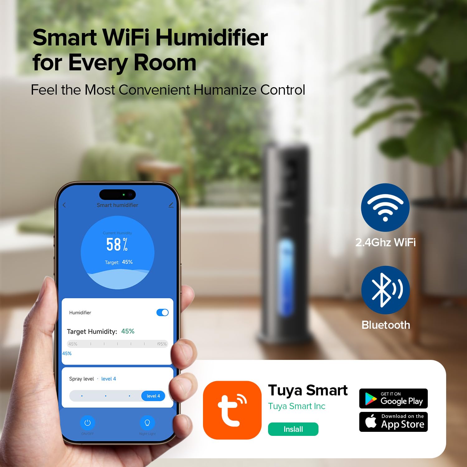Jingkey humidifier app control interface on a smartphone