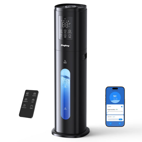 Jingkey humidifier large room front view showing compact base and mist outlet