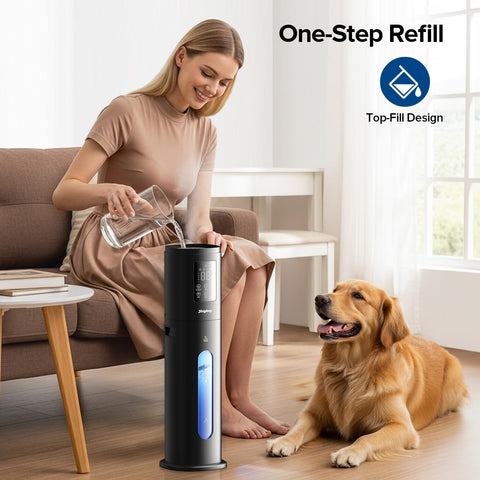 Jingkey humidifier in sleep mode emitting soft light and quiet mist