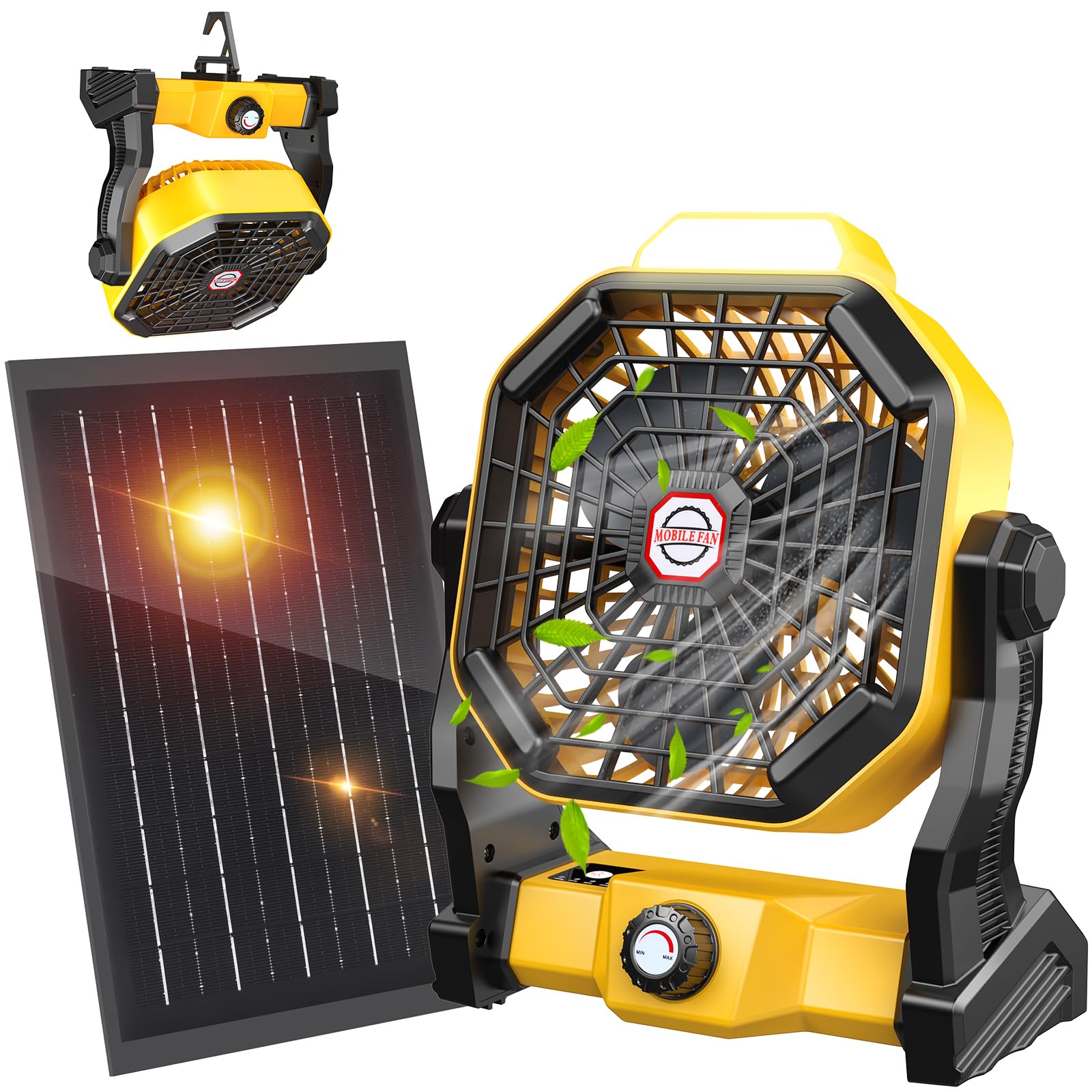 JINLICTE Solar Fan front view shows compact cooling for outdoors
