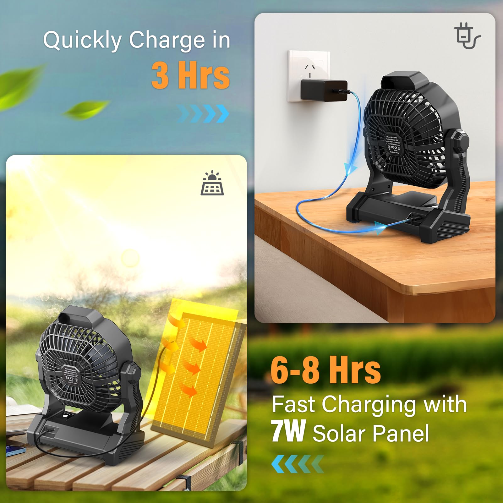JINLICTE camping fan compact design fits easily in a backpack.