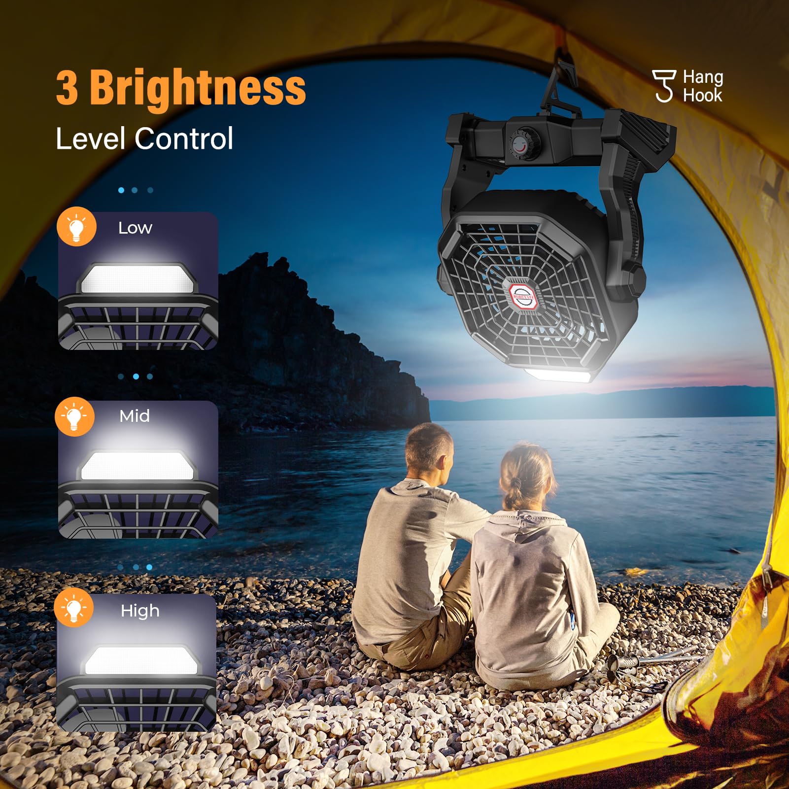 JINLICTE adjustable LED brightness settings illuminate your campsite.