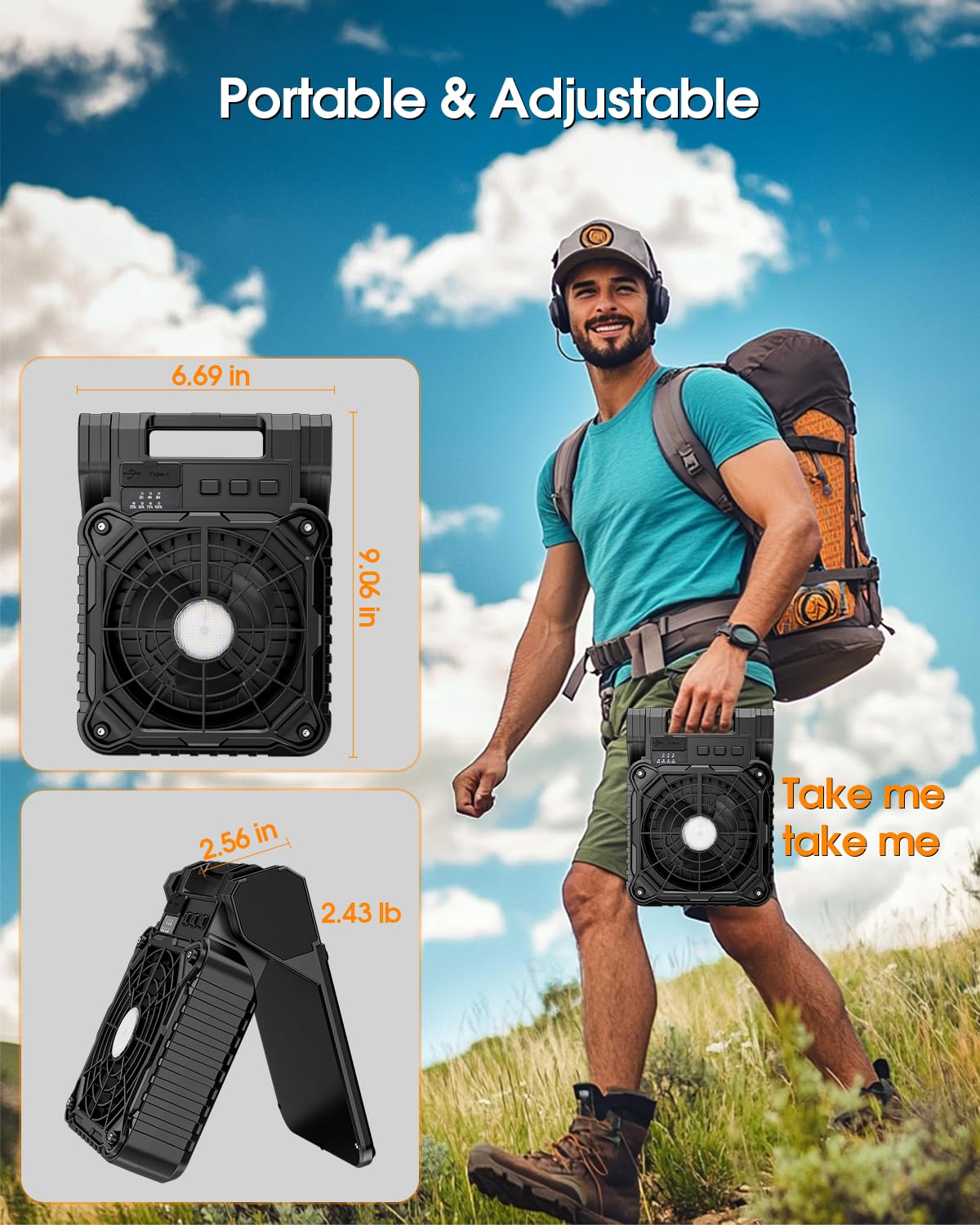 JINLICTE portable patio fan suitable for backyard and barbecues