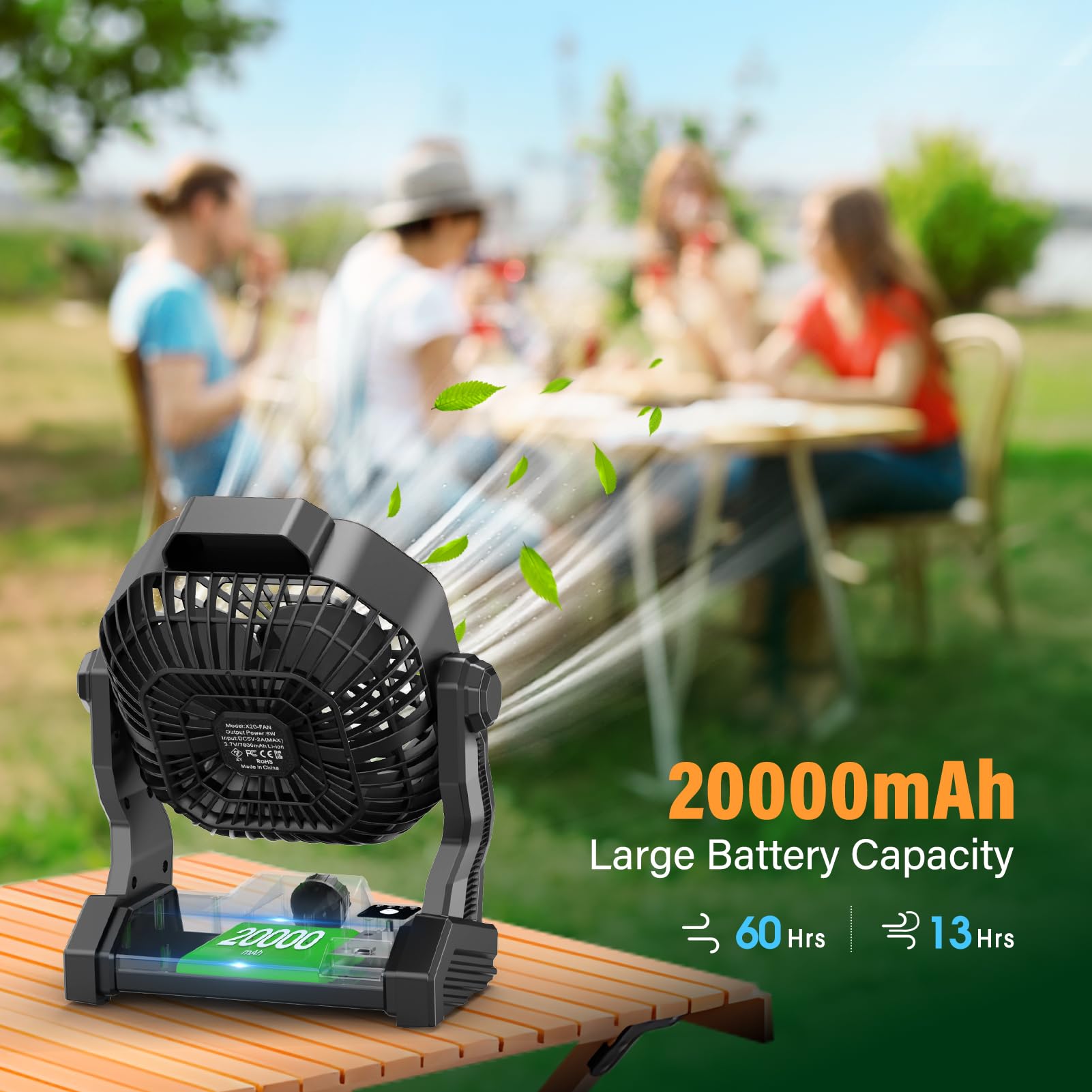 JINLICTE brushless motor provides quiet, powerful airflow for resting campers.