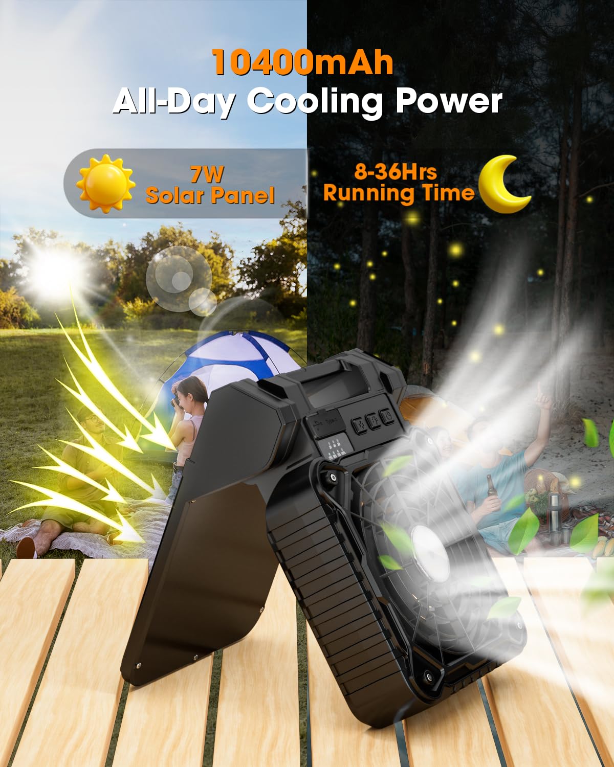 JINLICTE solar camping fan with LED lantern for night time lighting