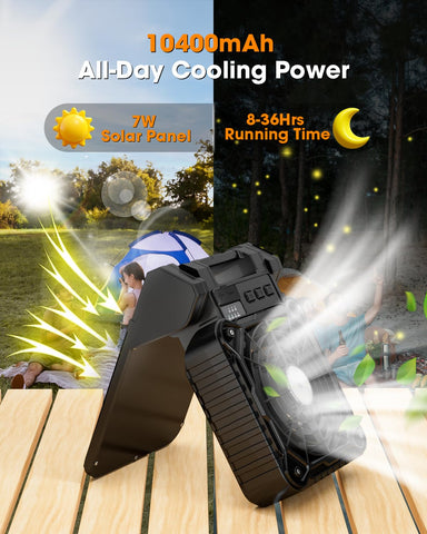 JINLICTE solar camping fan with LED lantern for night time lighting