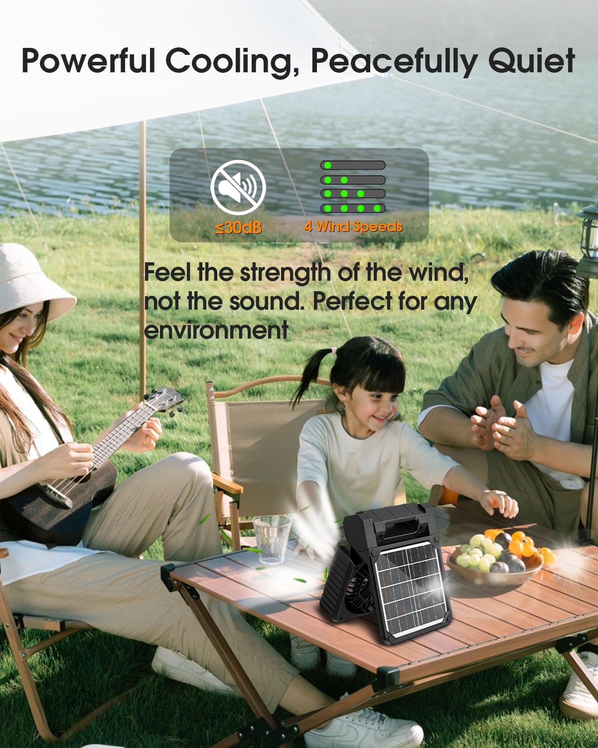 JINLICTE quiet motor delivers breeze with minimal noise during camping