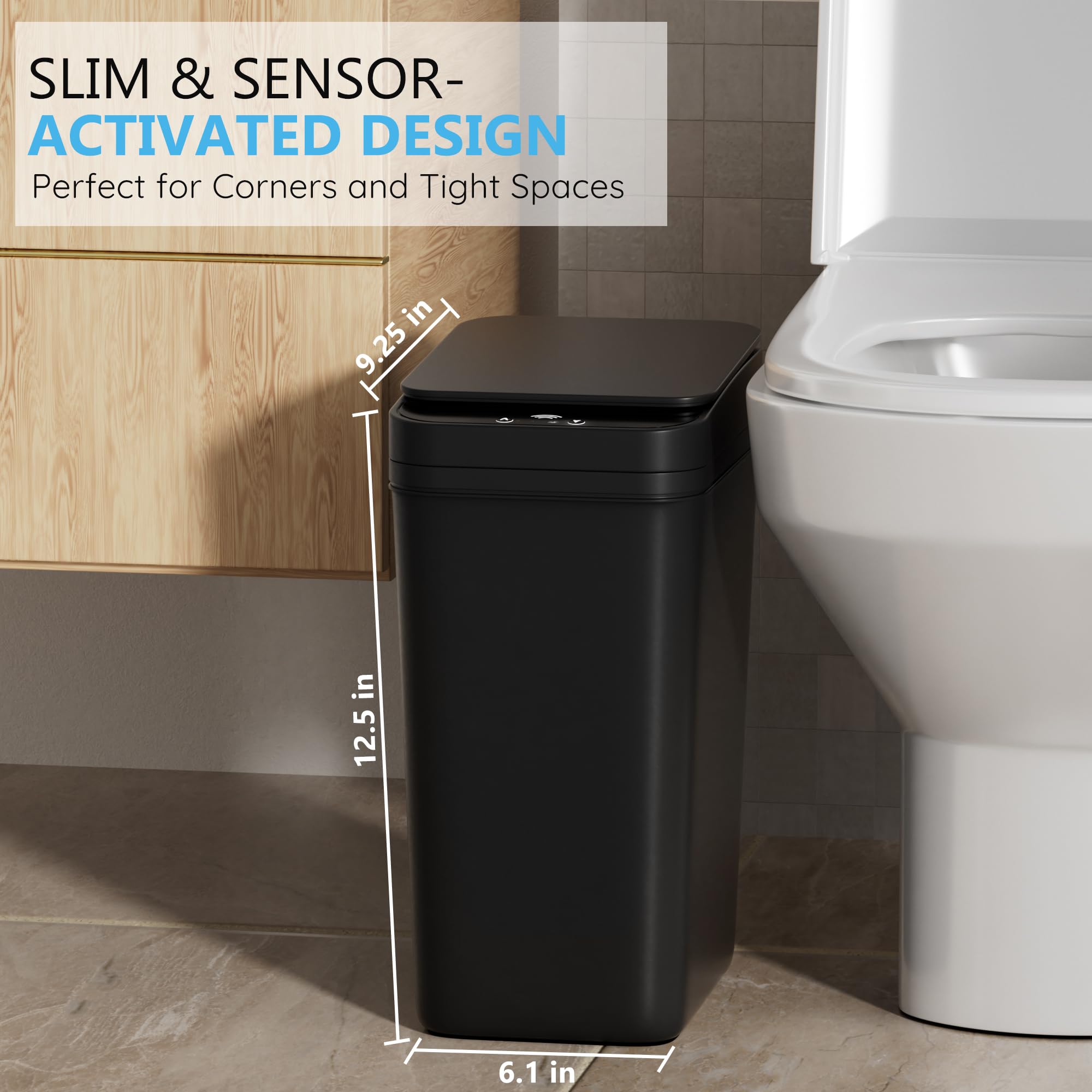 jinligogo 2.6-gallon bathroom bin fits in small spaces.