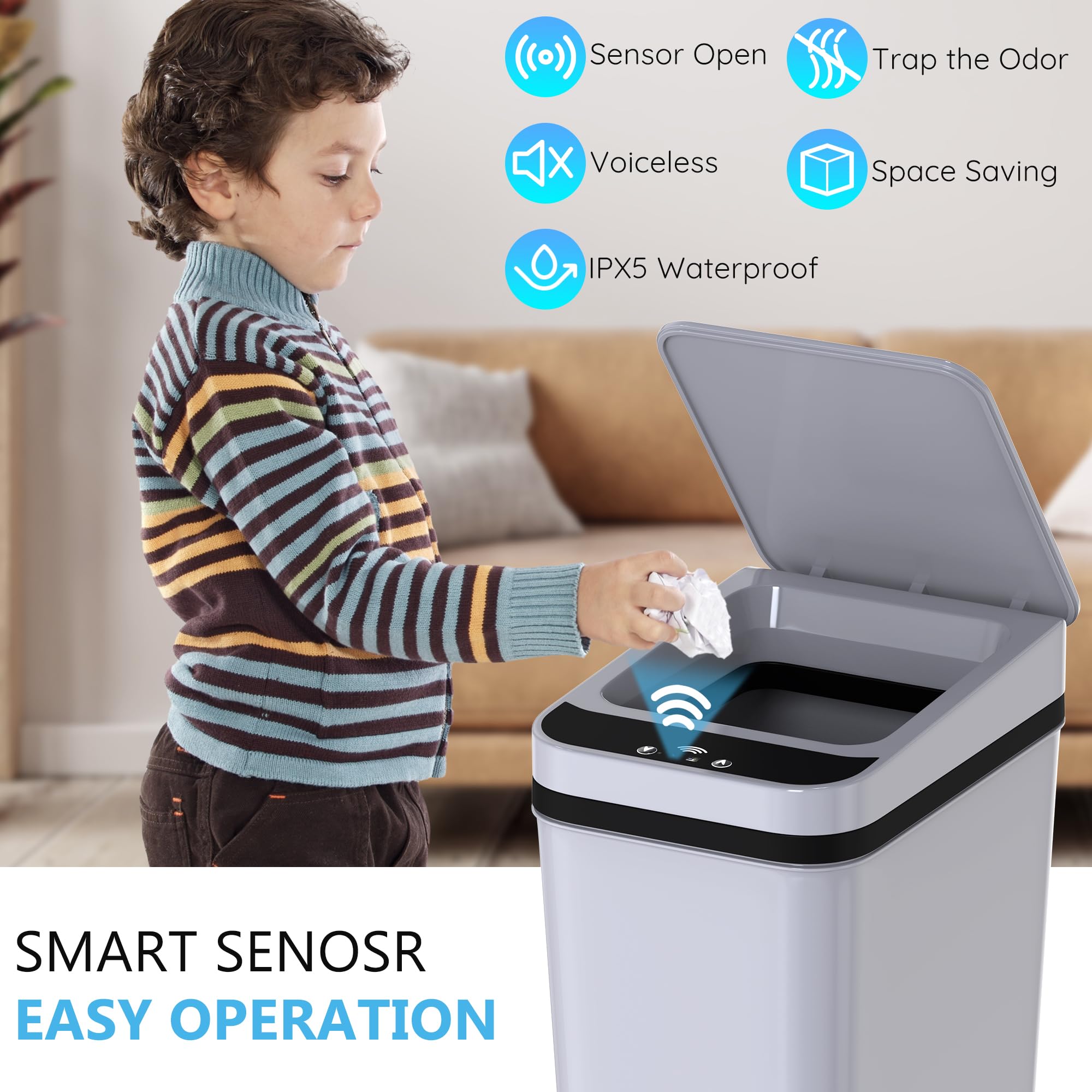 Automatic lid opening and closing with infrared sensor for easy waste disposal