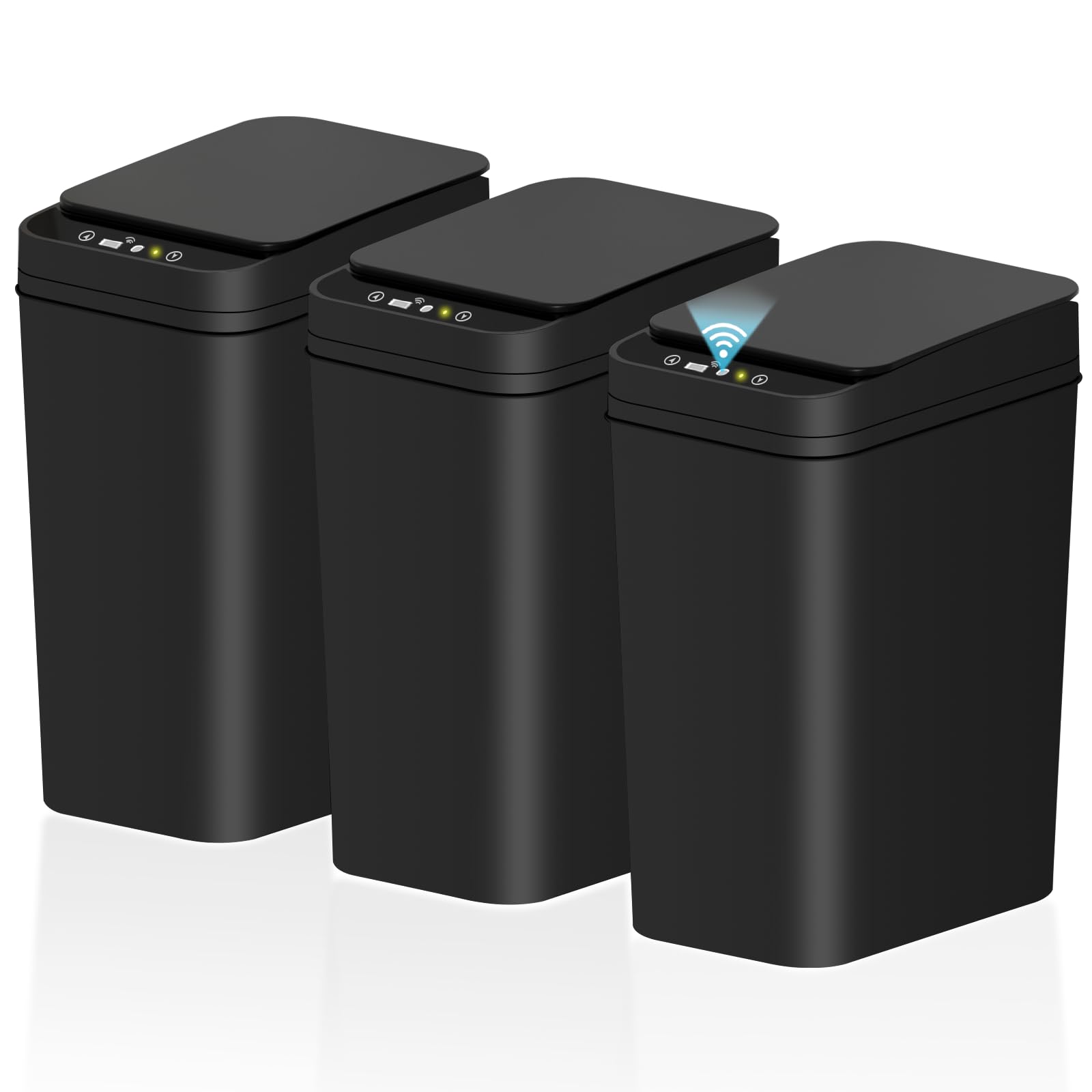 jinligogo 3Pack bathroom trash can with lid keeps waste out of sight and surfaces clean.