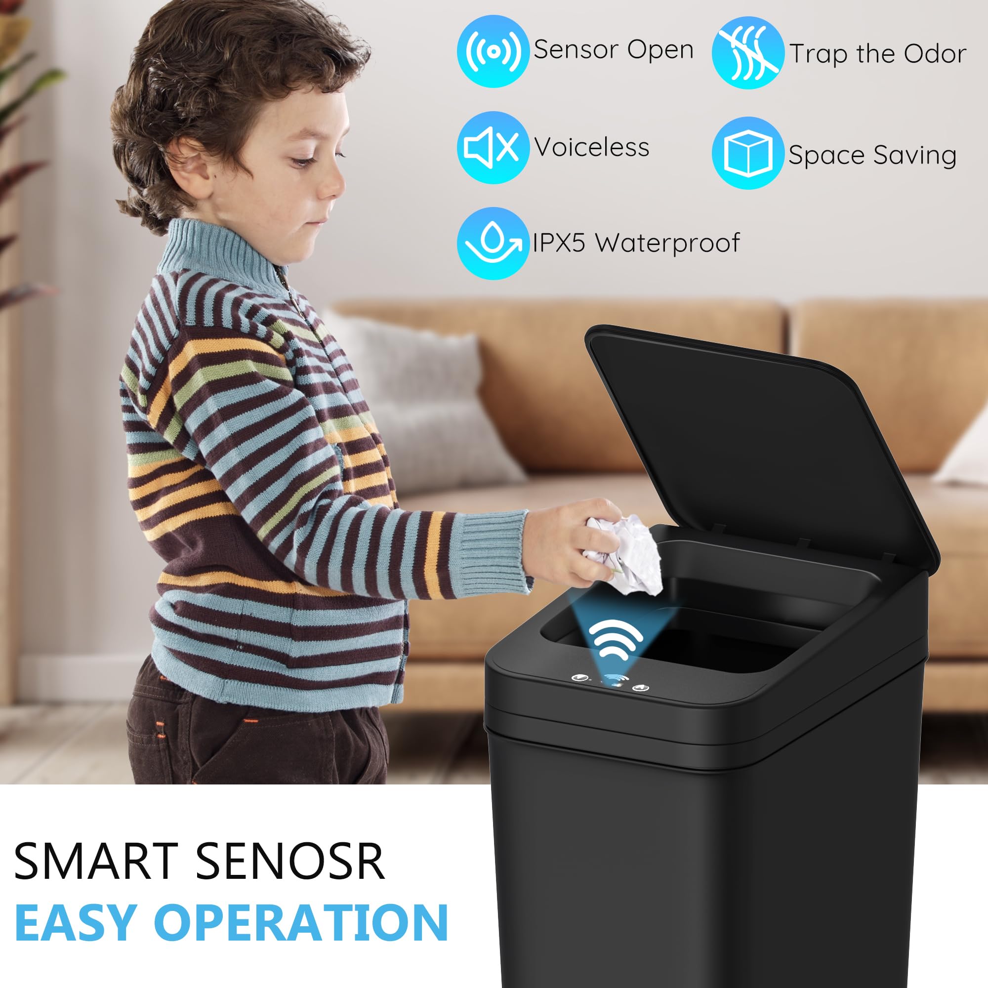 jinligogo 3Pack touchless trash bin sensor—hands-free use for improved hygiene.