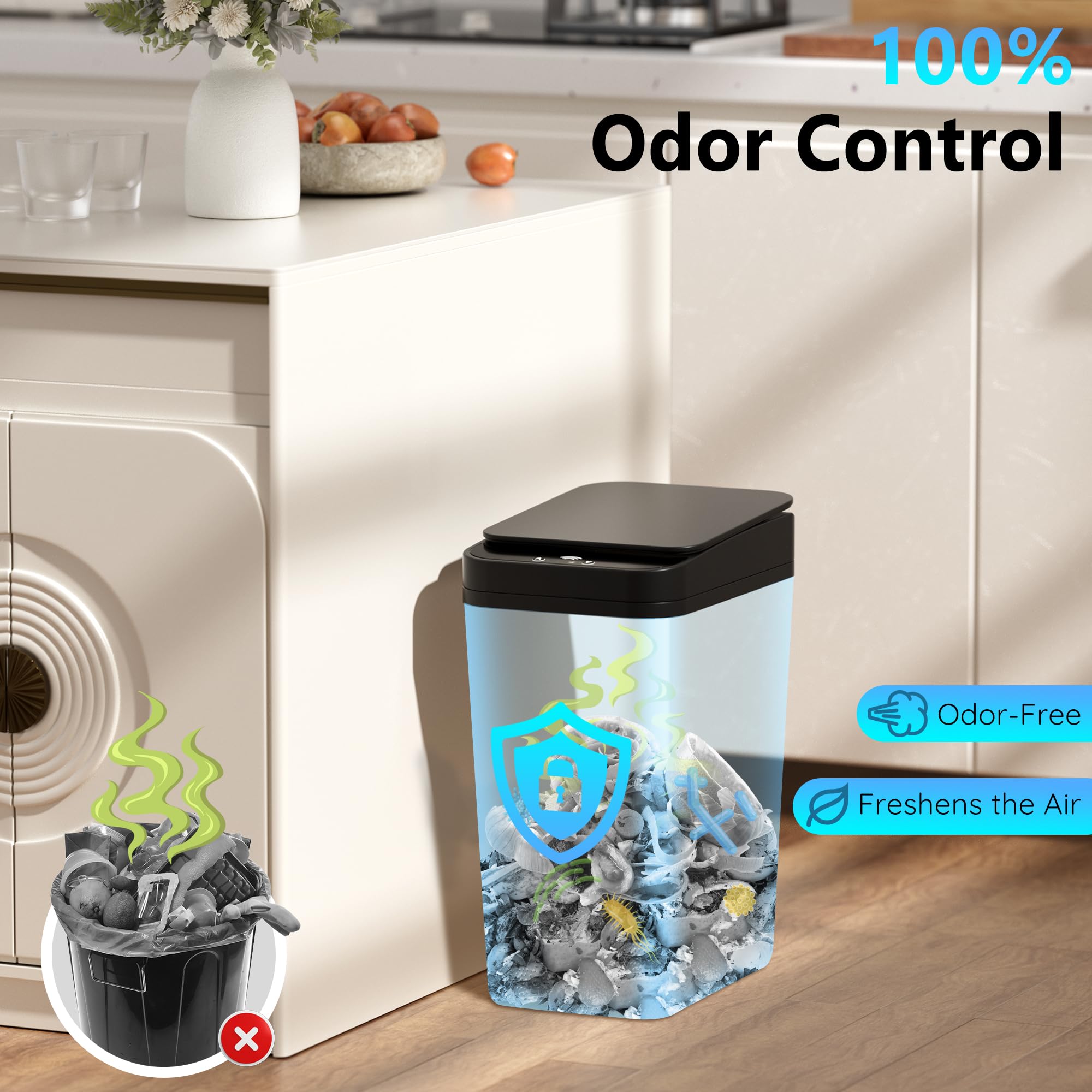 jinligogo battery-powered bin operates without cords.