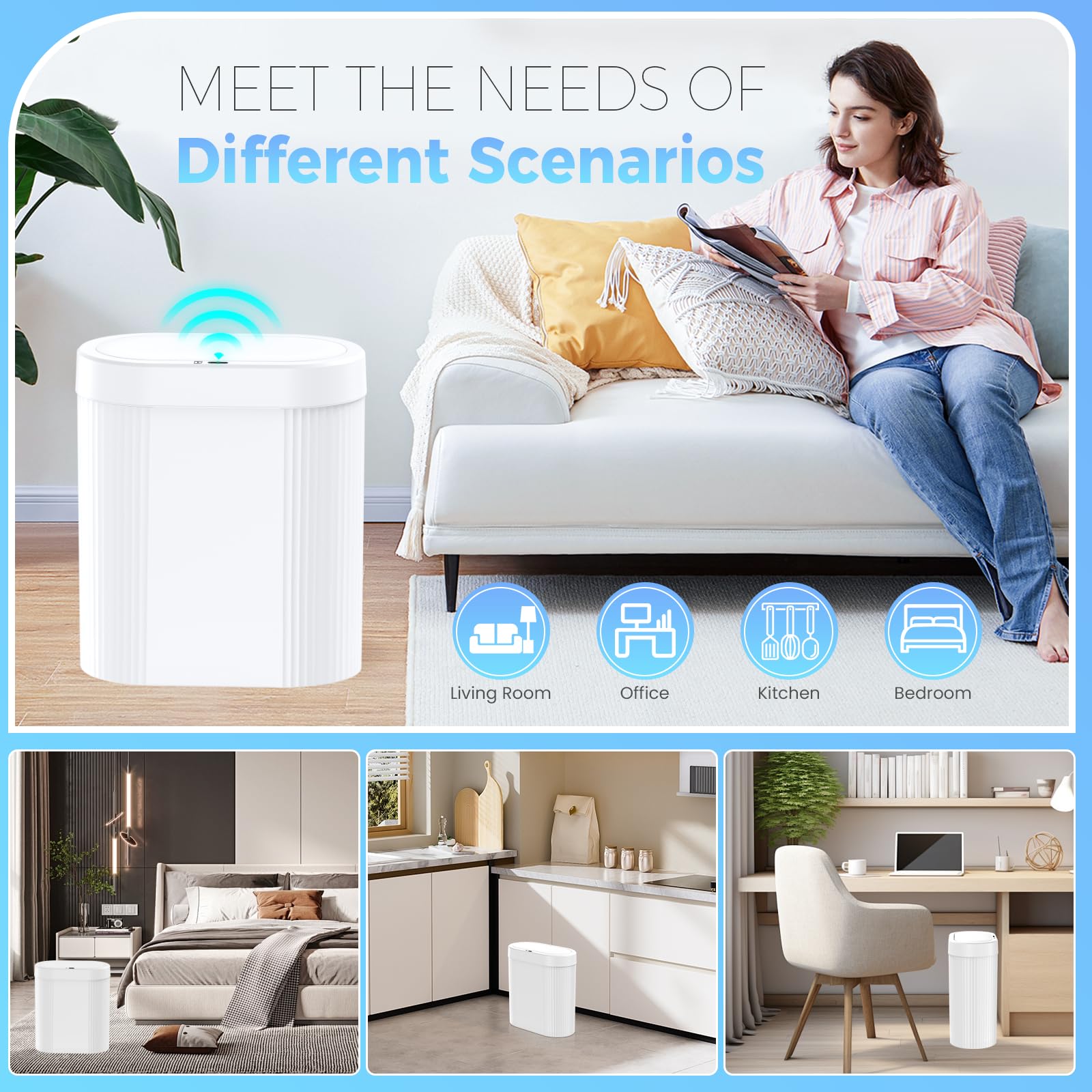 jinligogo versatile trash bin for kitchen, bedroom, office and bathroom