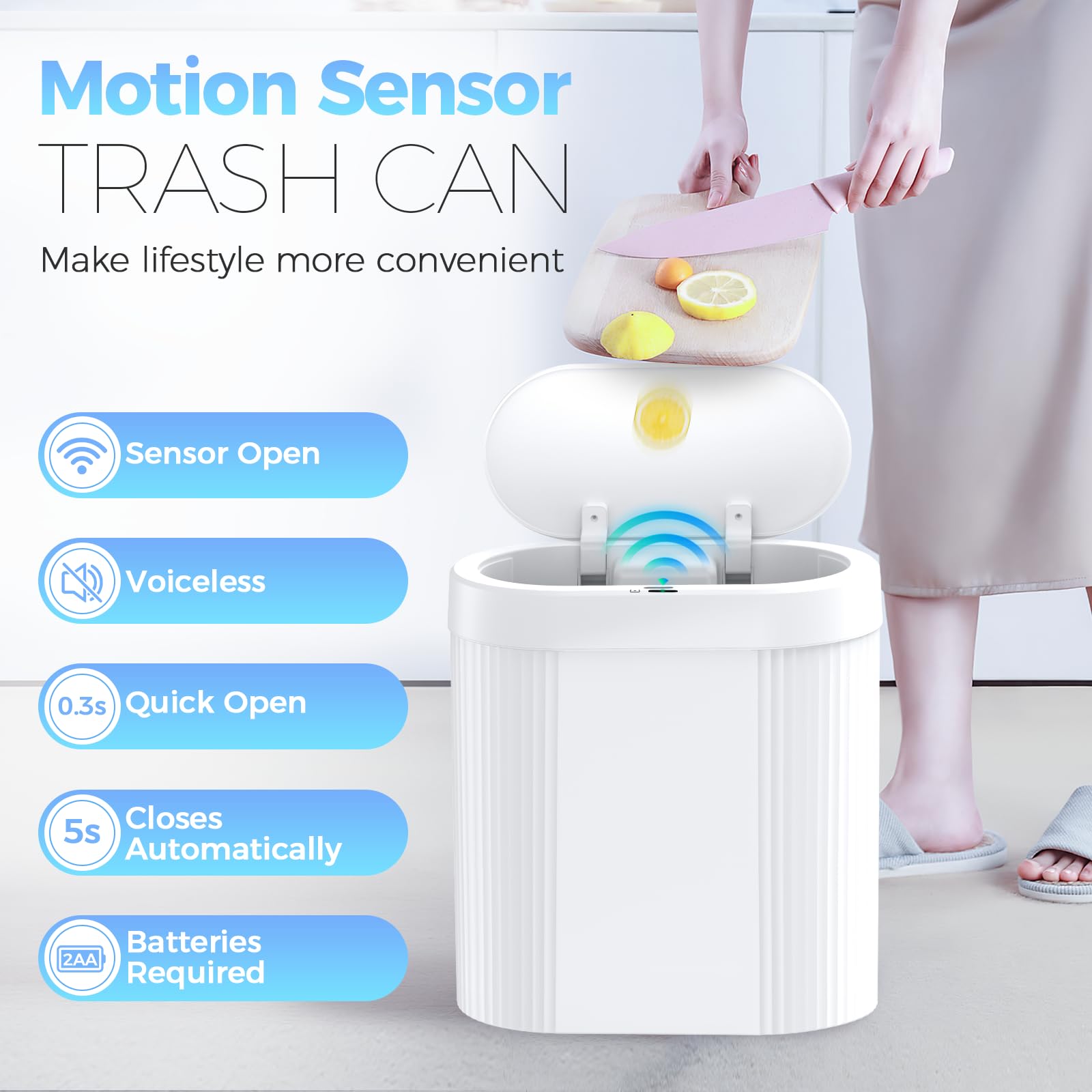 jinligogo motion sensor trash can in white suitable for bathroom or kitchen
