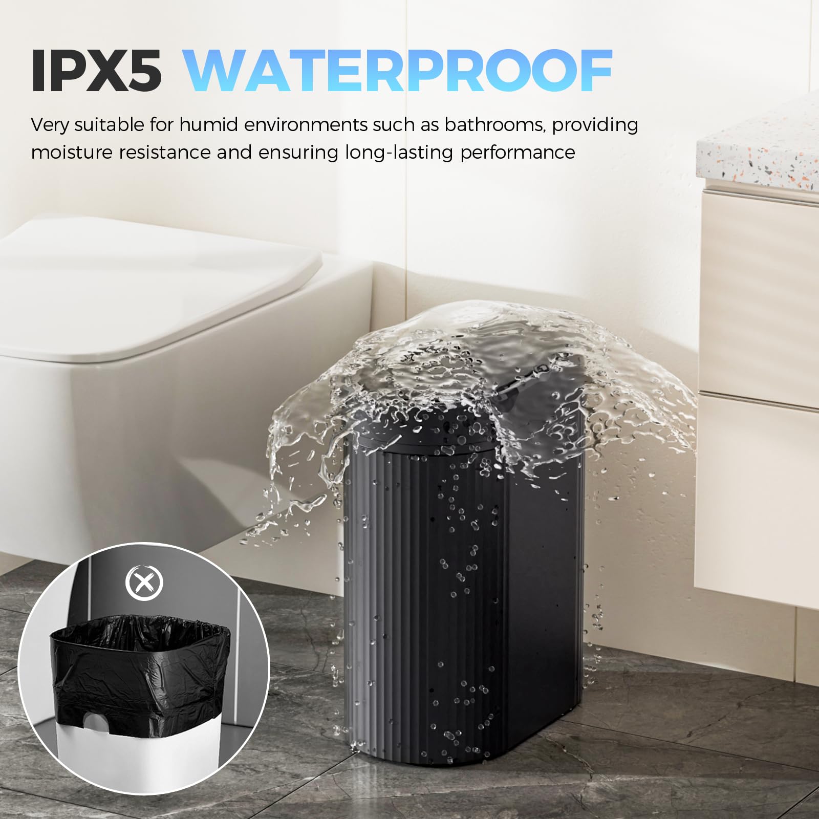 jinligogo waterproof durable bin withstands humid bathrooms and kitchens.