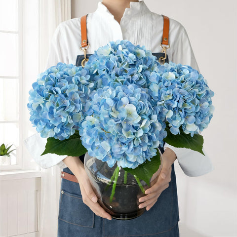 JINWOE blue hydrangea 4-pack 22-inch blooms for tables and centerpieces.
