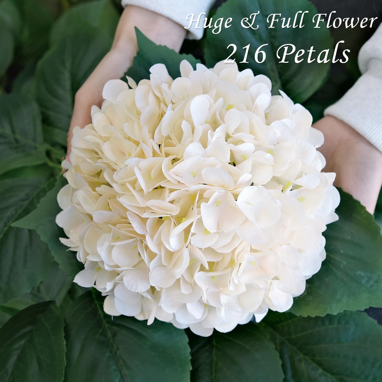 JINWOE Hydrangea bouquet display in soft cream yellow, perfect for versatile arrangements.