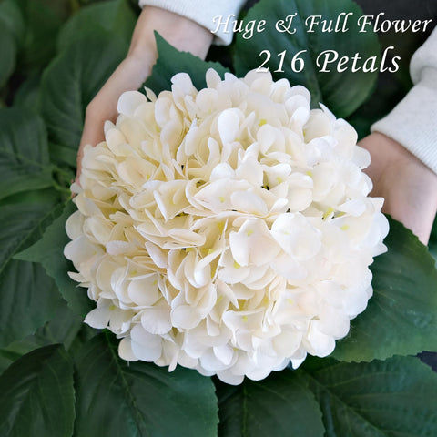 JINWOE Hydrangea bouquet display in soft cream yellow, perfect for versatile arrangements.