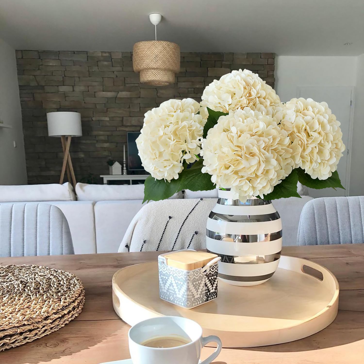 JINWOE Large hydrangea flowers 22in cream yellow, ideal for dramatic centrepieces.