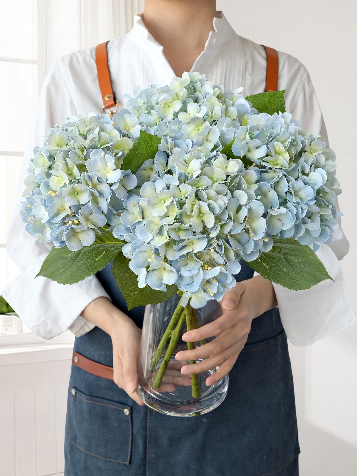 JINWOE light blue hydrangea flowers in a 20-inch bouquet, ideal for centerpieces.