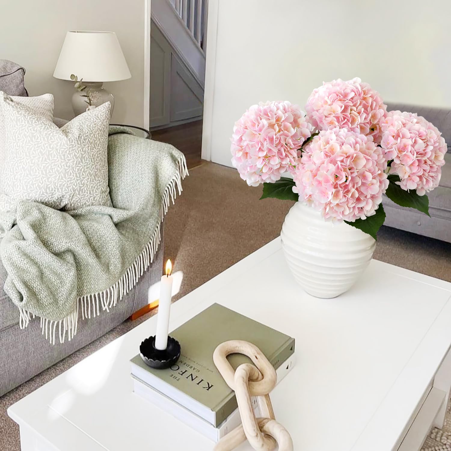 JINWOE pink hydrangea heads with 216 petals for lush centerpieces.