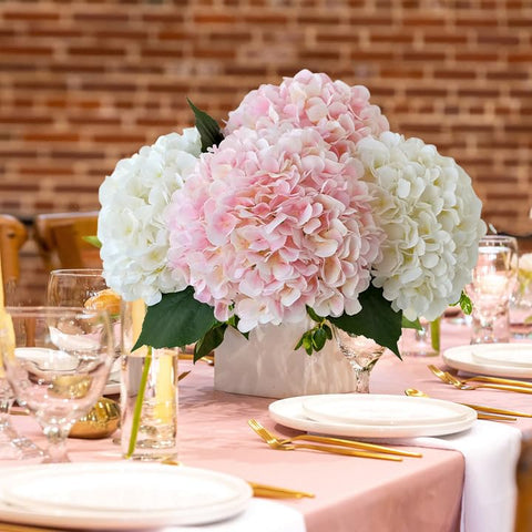 JINWOE 216-petal hydrangea provides fullness and vibrant pink color.