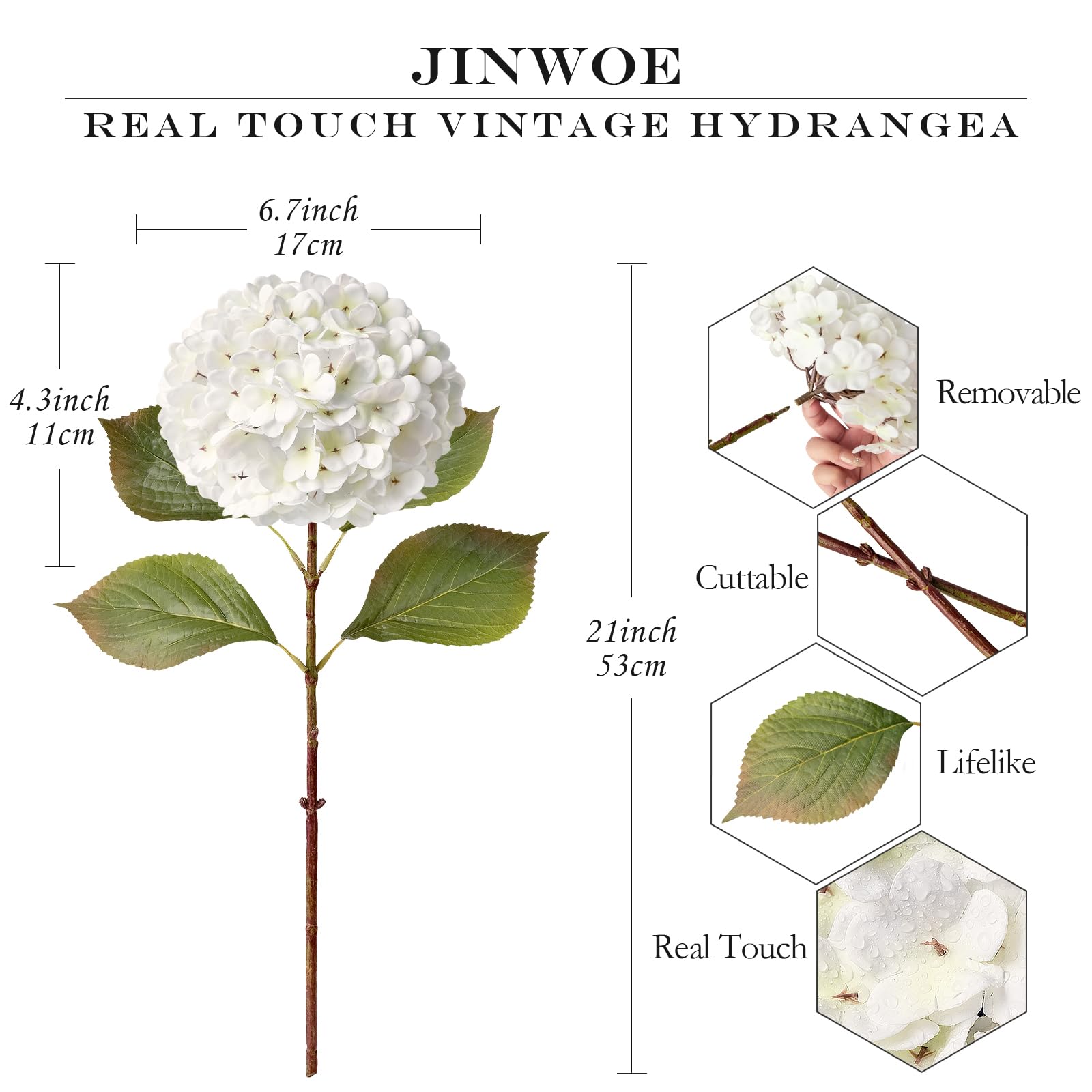 JINWOE real touch hydrangea petals offering lifelike texture without daily care.