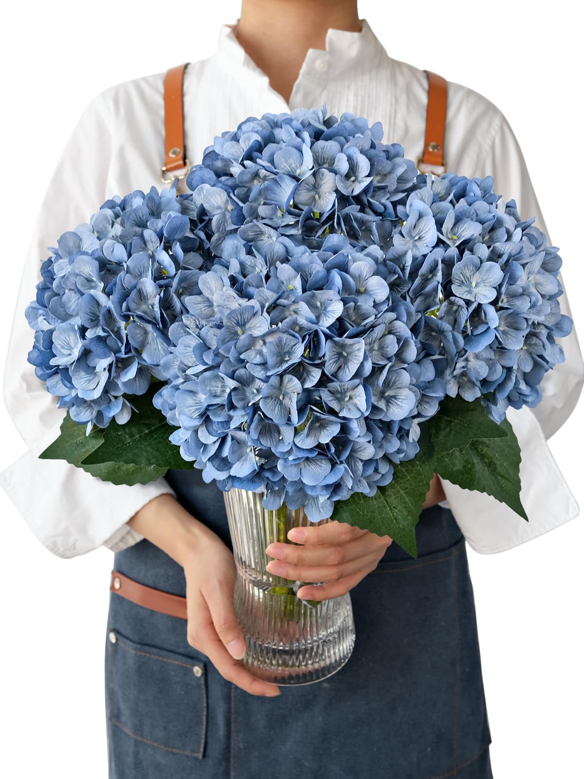 JINWOE Retro Blue Silk Hydrangea flower head—ideal centerpiece for weddings and tables.