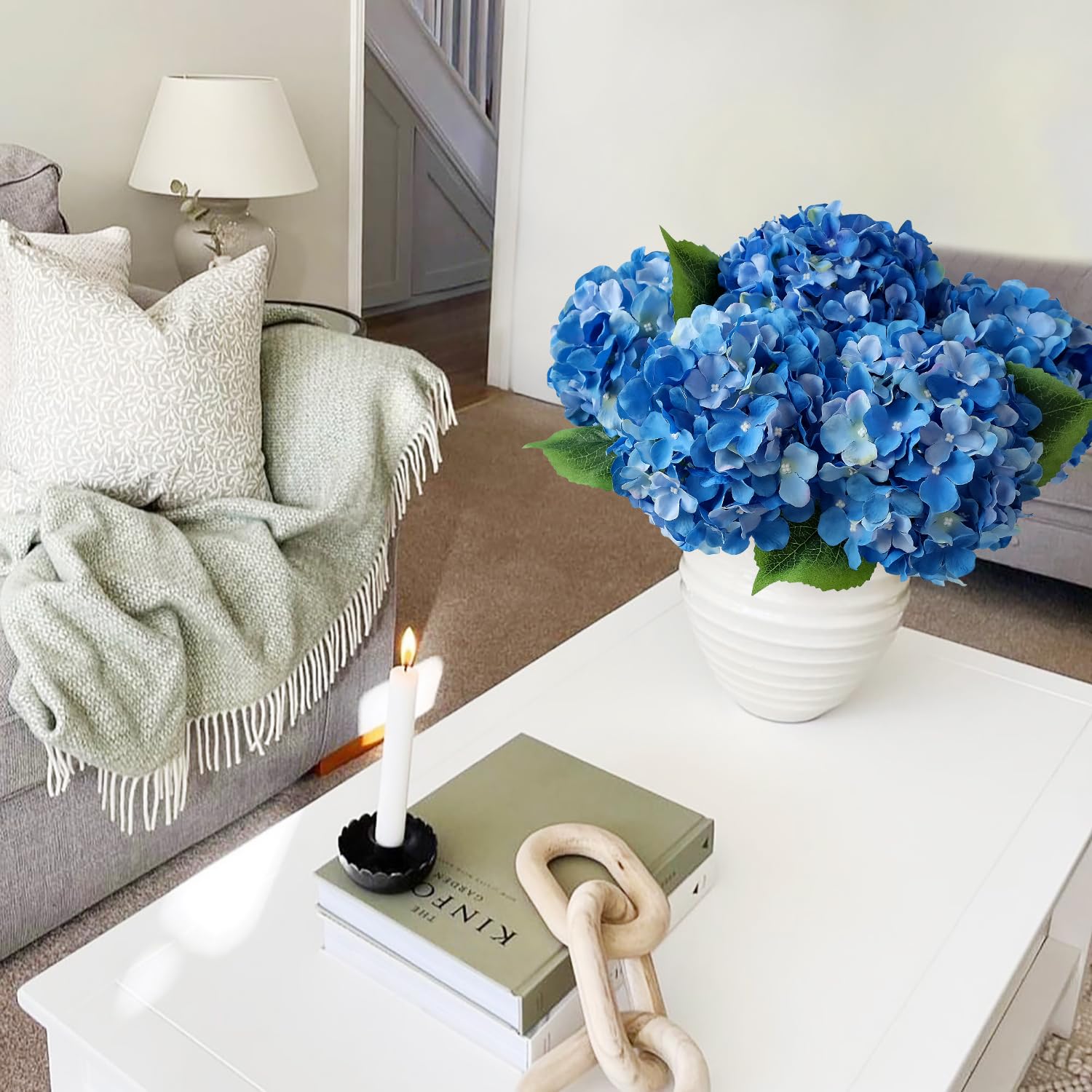 JINWOE Royal Blue Hydrangea stems and leaves detail